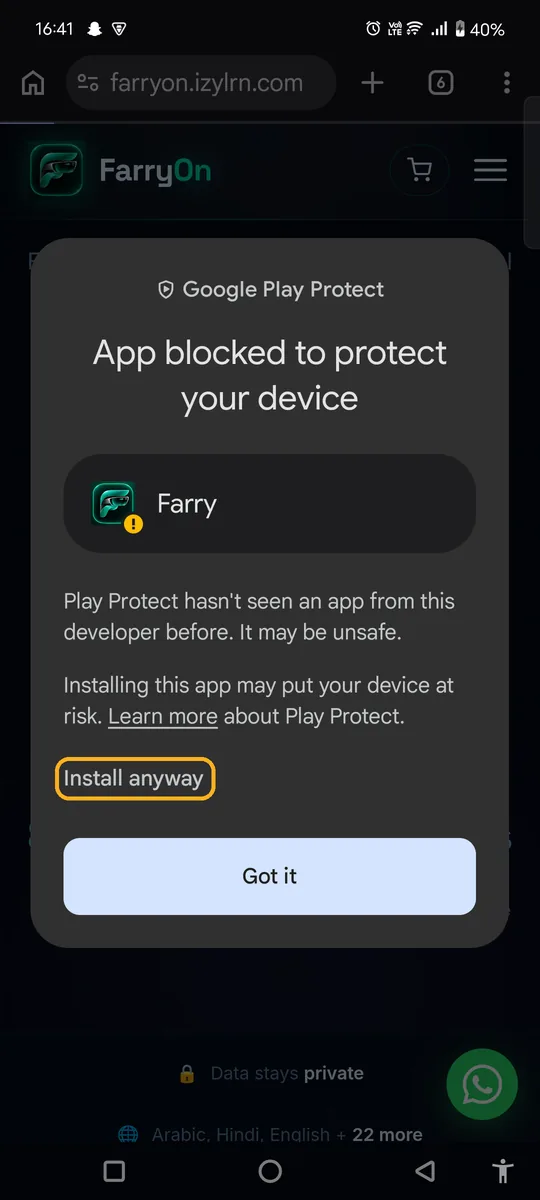 Install anyway option under More details