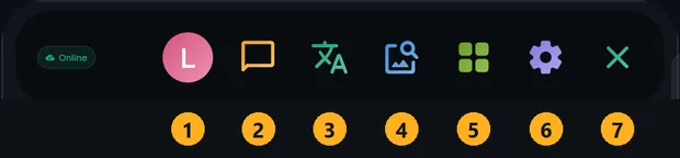 Menu toolbar with seven numbered icons