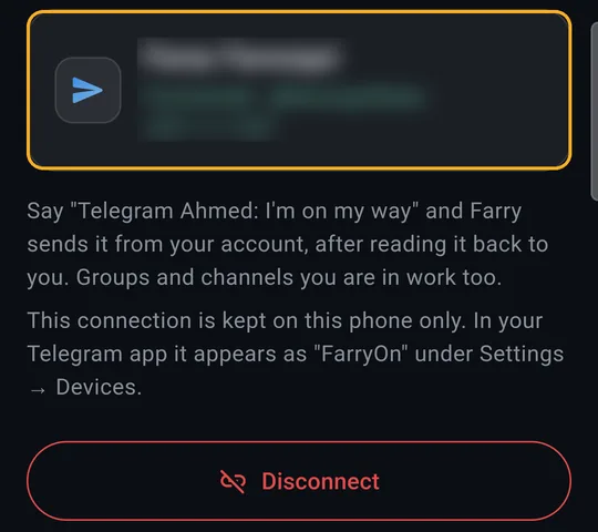 Telegram connected card